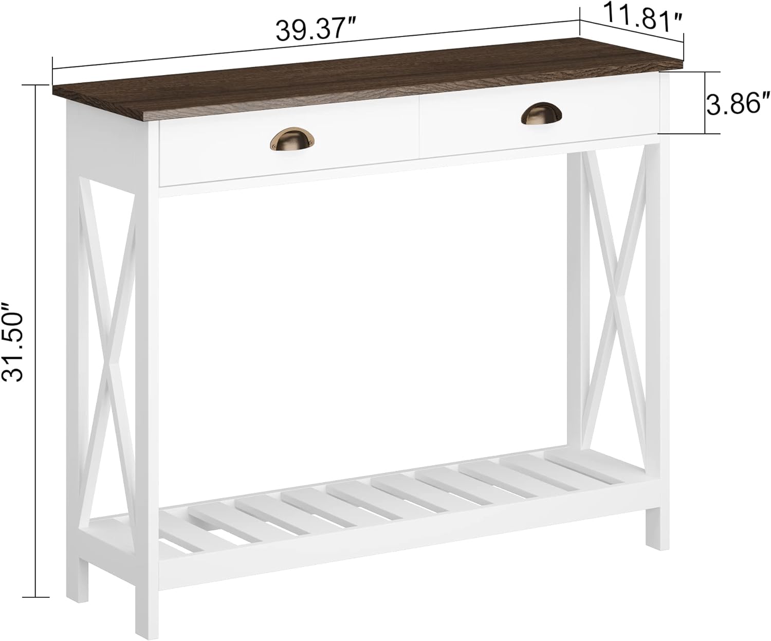 ChooChoo Farmhouse Console Table with Drawer for Entryway, Narrow Long Entry Table with Shelf for Living Room, Rustic Vintage Hallway Sofa Table with Stable X Supports, 40 White