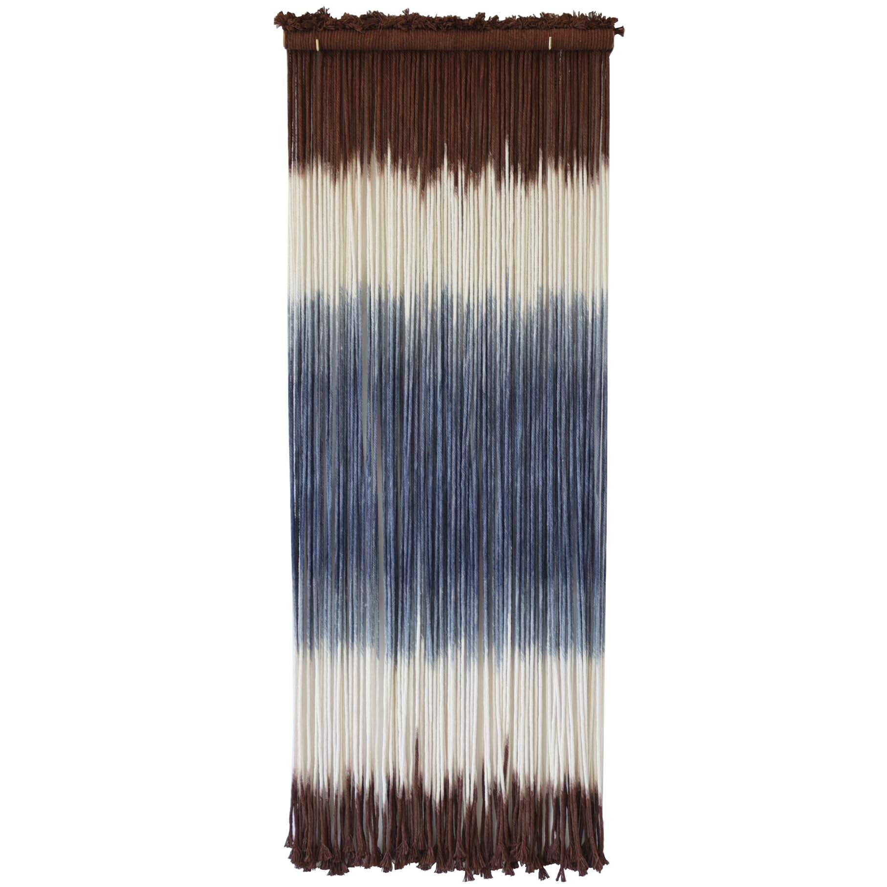 2 Pcs Tie-dye Macrame Wall Hanging Boho Home Decor, Blue White Yarn Tassel Wall Art with Modern Wood Frame, Semicircle Design 13.7" W x 30" L Perfect for Living Room Bedroom Headboard Decoration