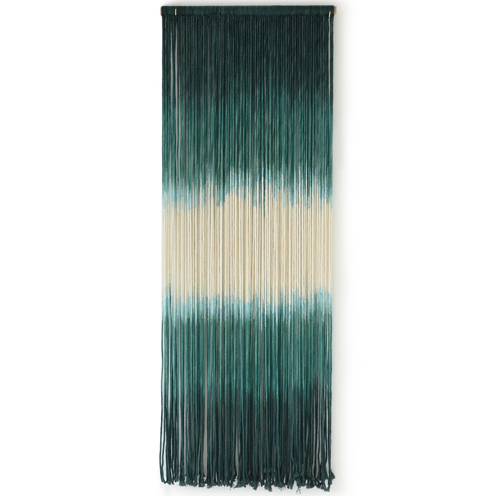 2 Pcs Tie-dye Macrame Wall Hanging Boho Home Decor, Blue White Yarn Tassel Wall Art with Modern Wood Frame, Semicircle Design 13.7" W x 30" L Perfect for Living Room Bedroom Headboard Decoration