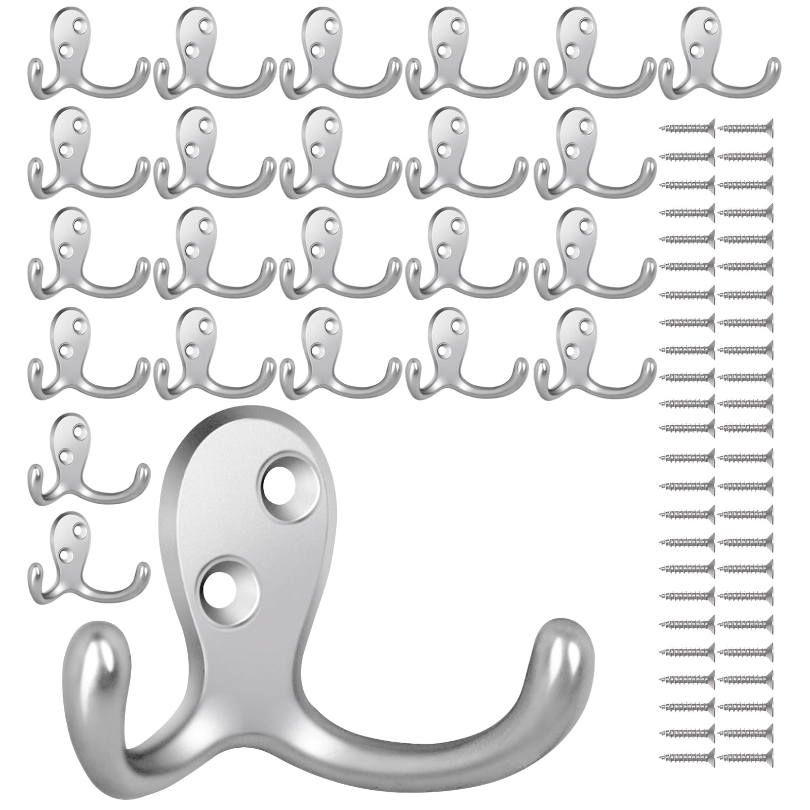 34 Pack Coat Hooks, Heavy Duty Double Prong Coat Hooks Wall Mounted with 68 Screws, No Rust Black Metal Wall Hooks for Hanging Towel, Coat, Bag, Hat, Cup, Key