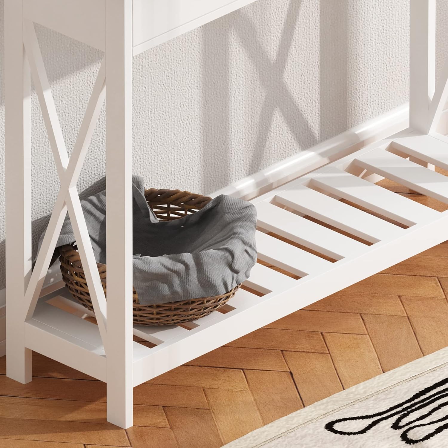 ChooChoo Farmhouse Console Table with Drawer for Entryway, Narrow Long Entry Table with Shelf for Living Room, Rustic Vintage Hallway Sofa Table with Stable X Supports, 40 White